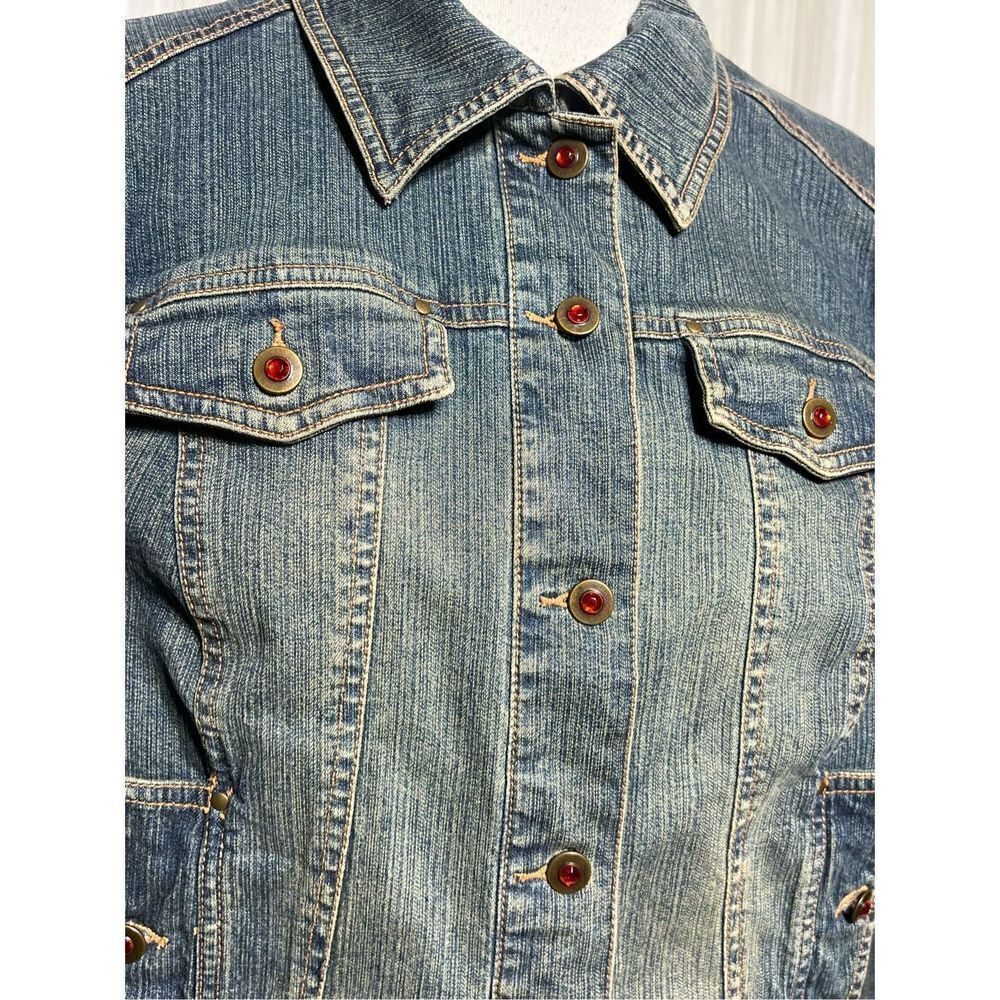 Spanner Denim Jacket Red Jeweled Buttons Jean Jacket Size 8 - Picture 2 of 5